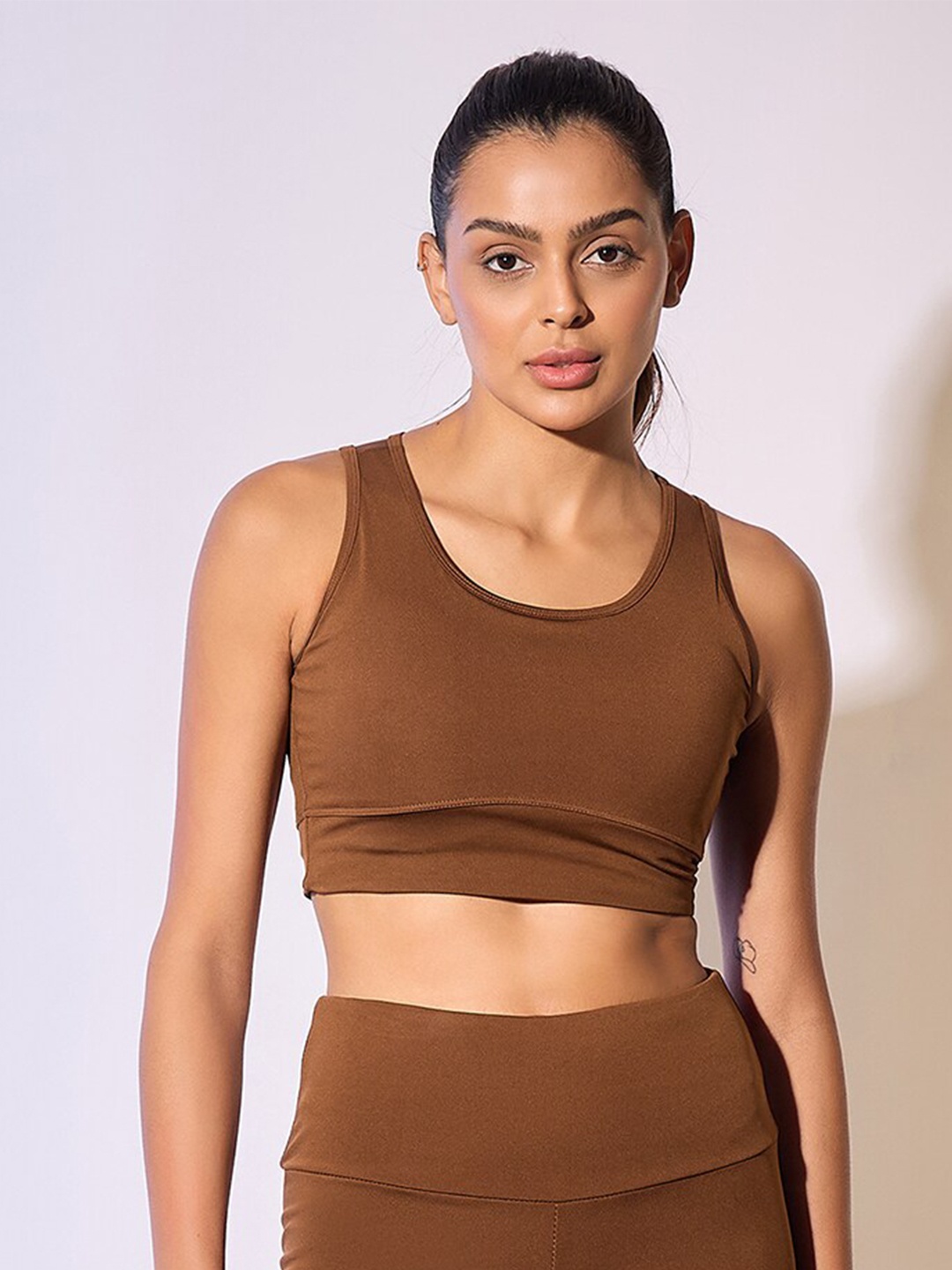 

COLOR CAPITAL Full Coverage Anti Odour Workout Sports Bra With Anti Microbial, Brown