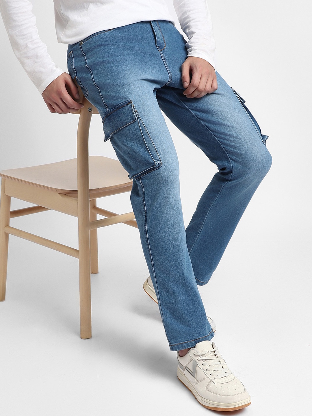 

Dennis Lingo Men Mid-Rise Straight Fit Light Fade Stretchable Cargo Styles Jeans, Blue