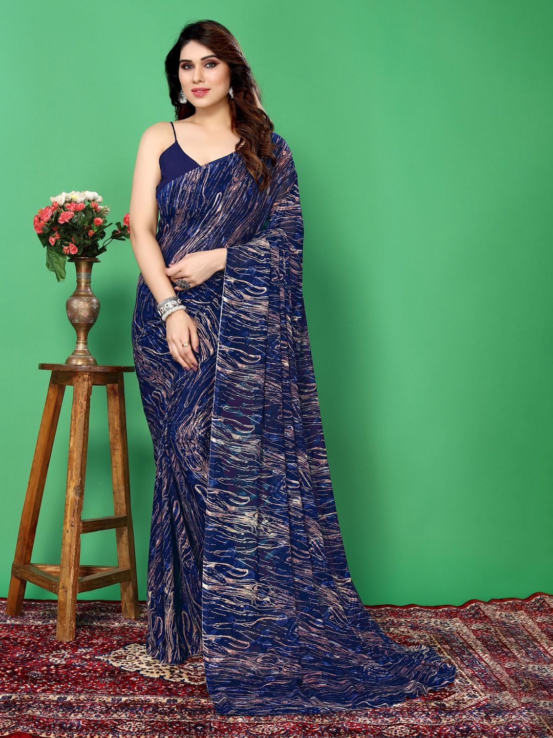 

ANAND SAREES Abstract Printed Saree, Blue