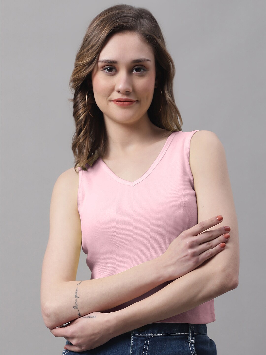 

FBAR V-Neck Sleeveless Cotton Crop T-shirt, Coral