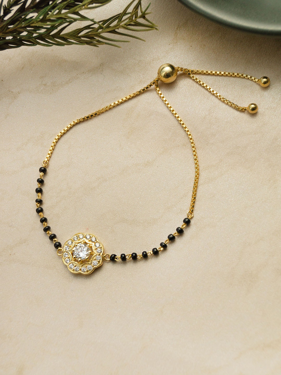 

MANNASH Sterling Silver Cubic Zirconia Gold-Plated Charm Bracelet