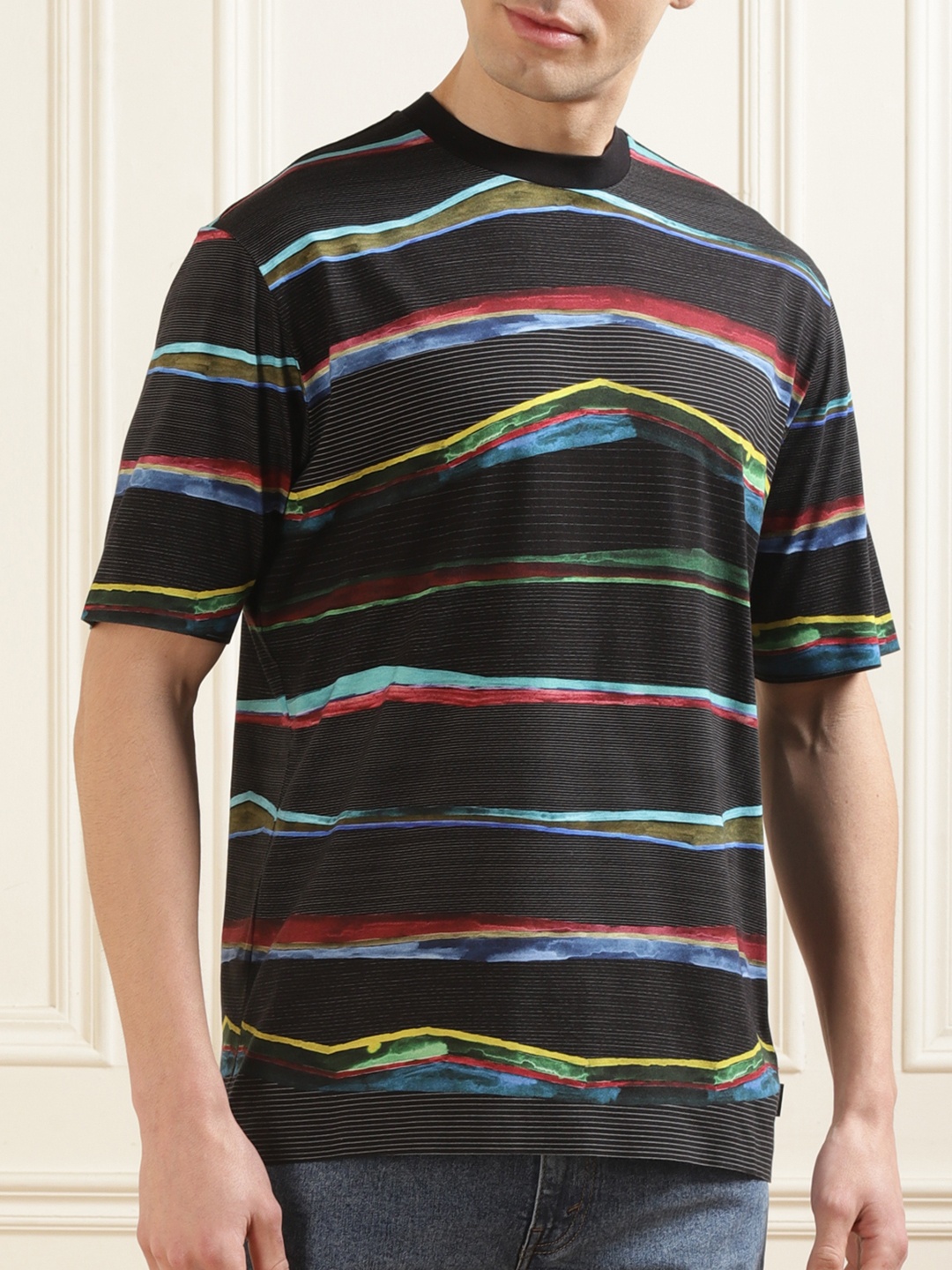 

PS By Paul Smith Men Striped Polo Collar Pockets T-shirt, Black