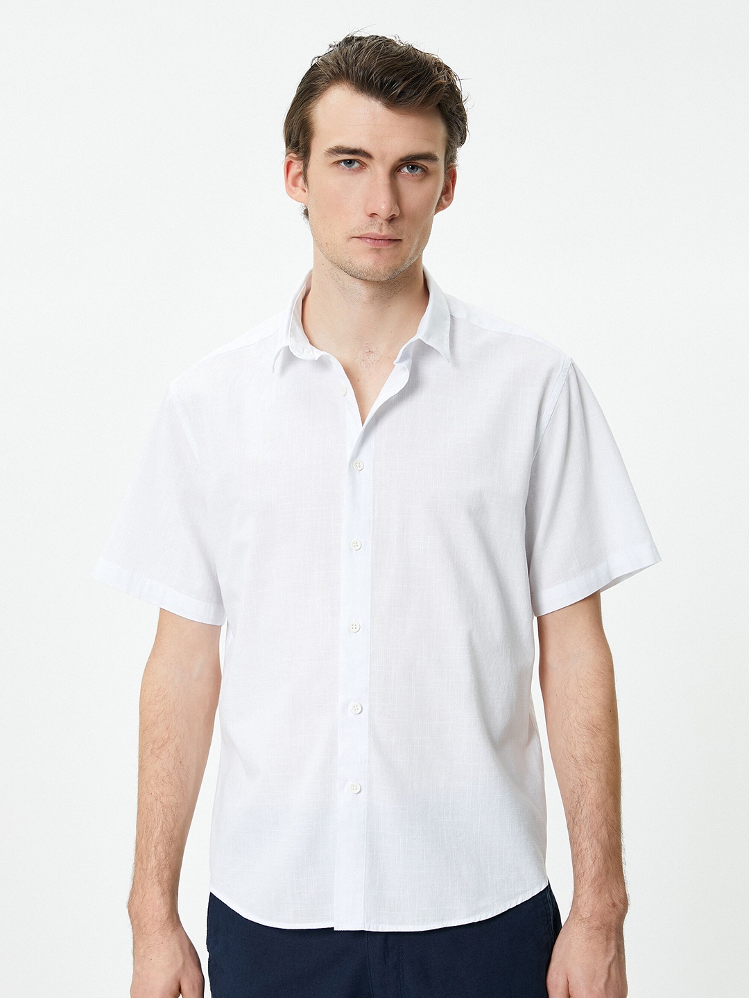 

Koton Spread Collar Short Sleeves Cotton Casual Shirt, White
