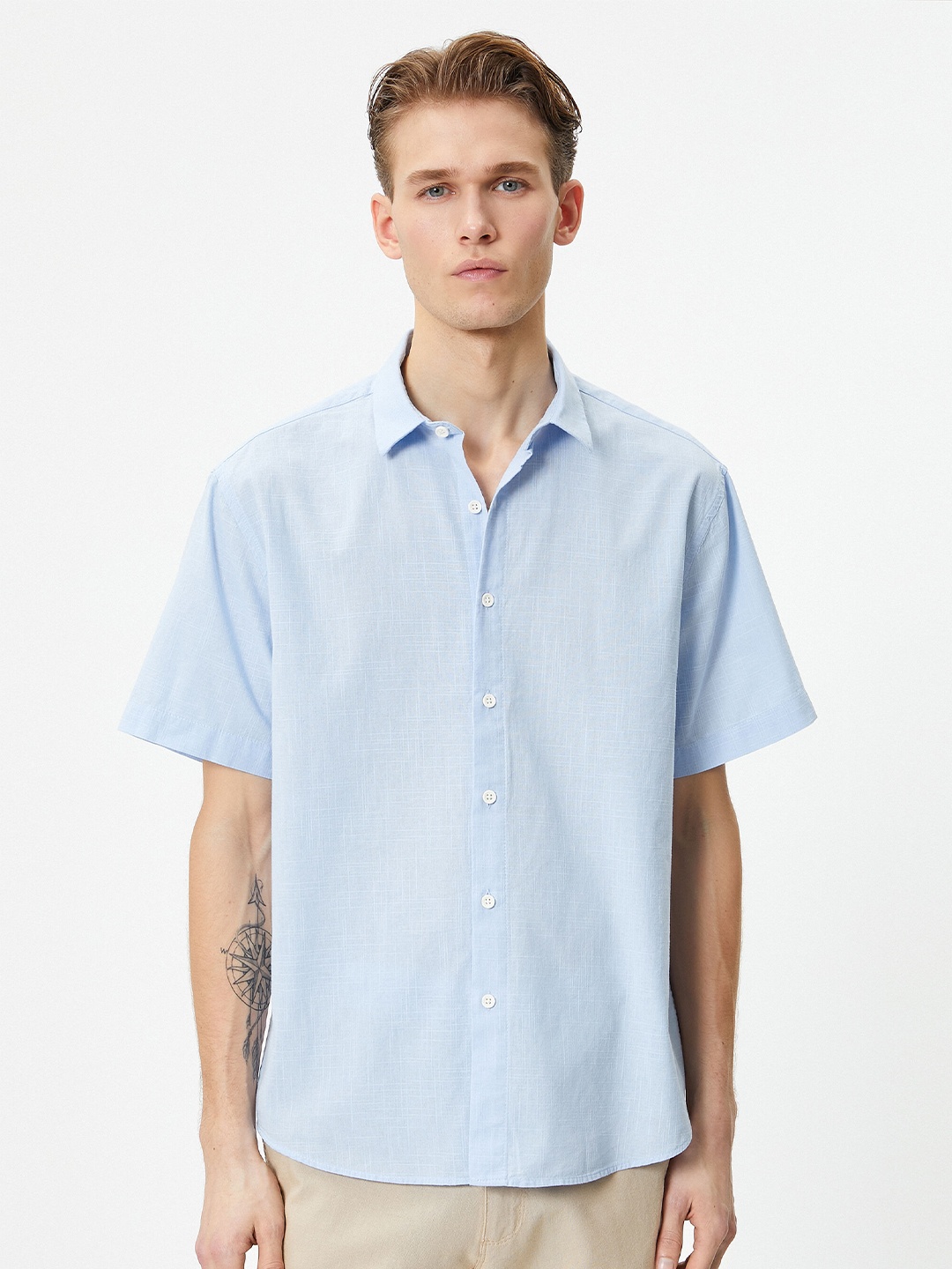 

Koton Spread Collar Short Sleeves Cotton Casual Shirt, Blue