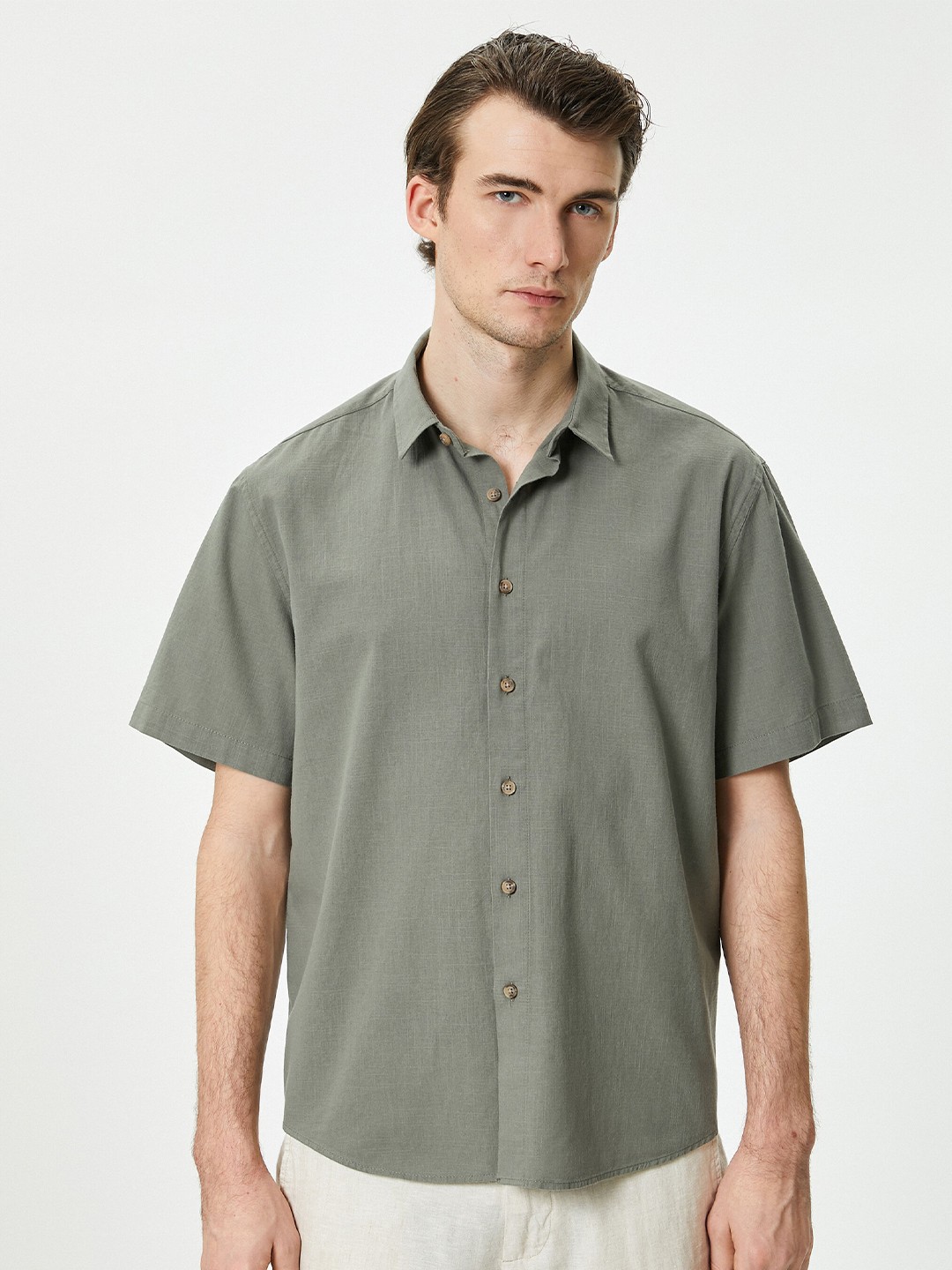 

Koton Spread Collar Casual Pure Cotton Shirt, Khaki
