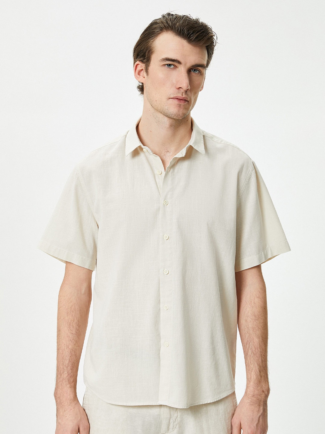 

Koton Spread Collar Short Sleeves Cotton Casual Shirt, Beige