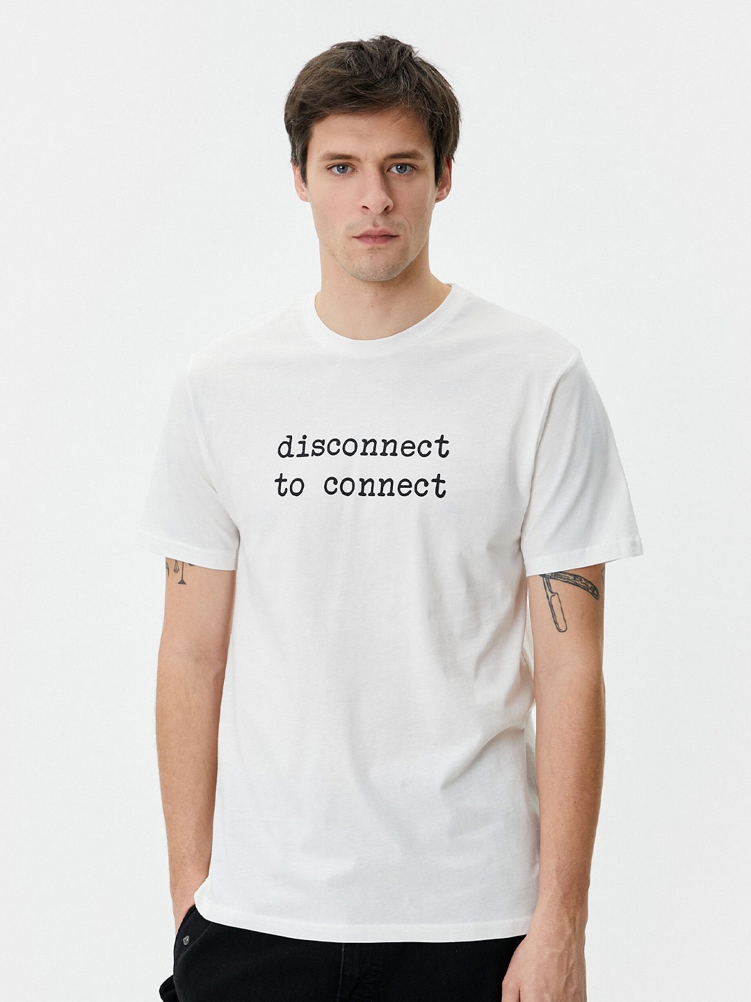 

Koton Typography Printed Round Neck Slim Fit Pure Cotton T-shirt, White