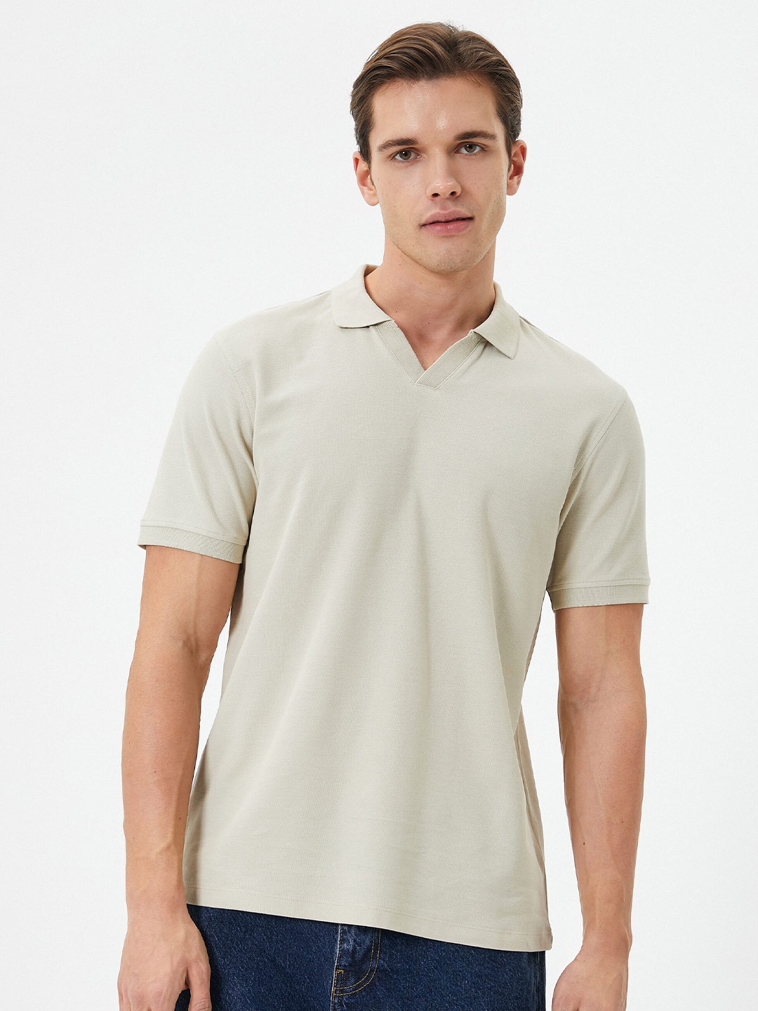 

Koton Polo Collar Short Sleeves Cotton T-shirt, Beige