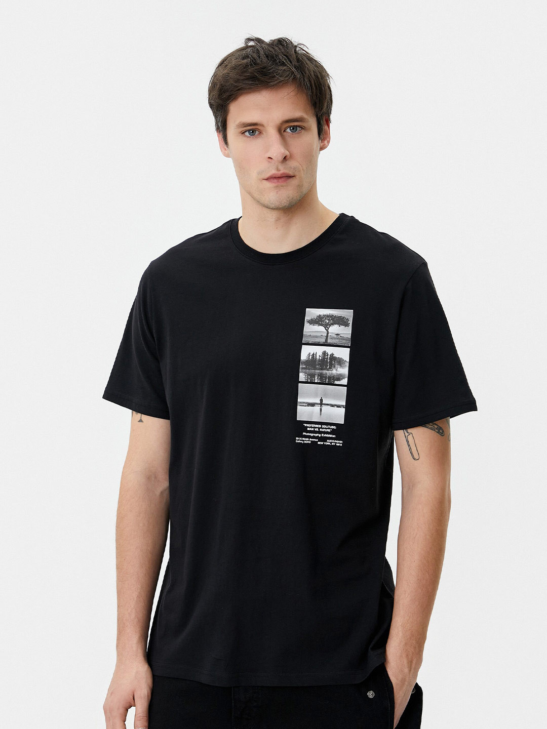 

Koton People and Places Printed Round Neck Cotton T-shirt, Black