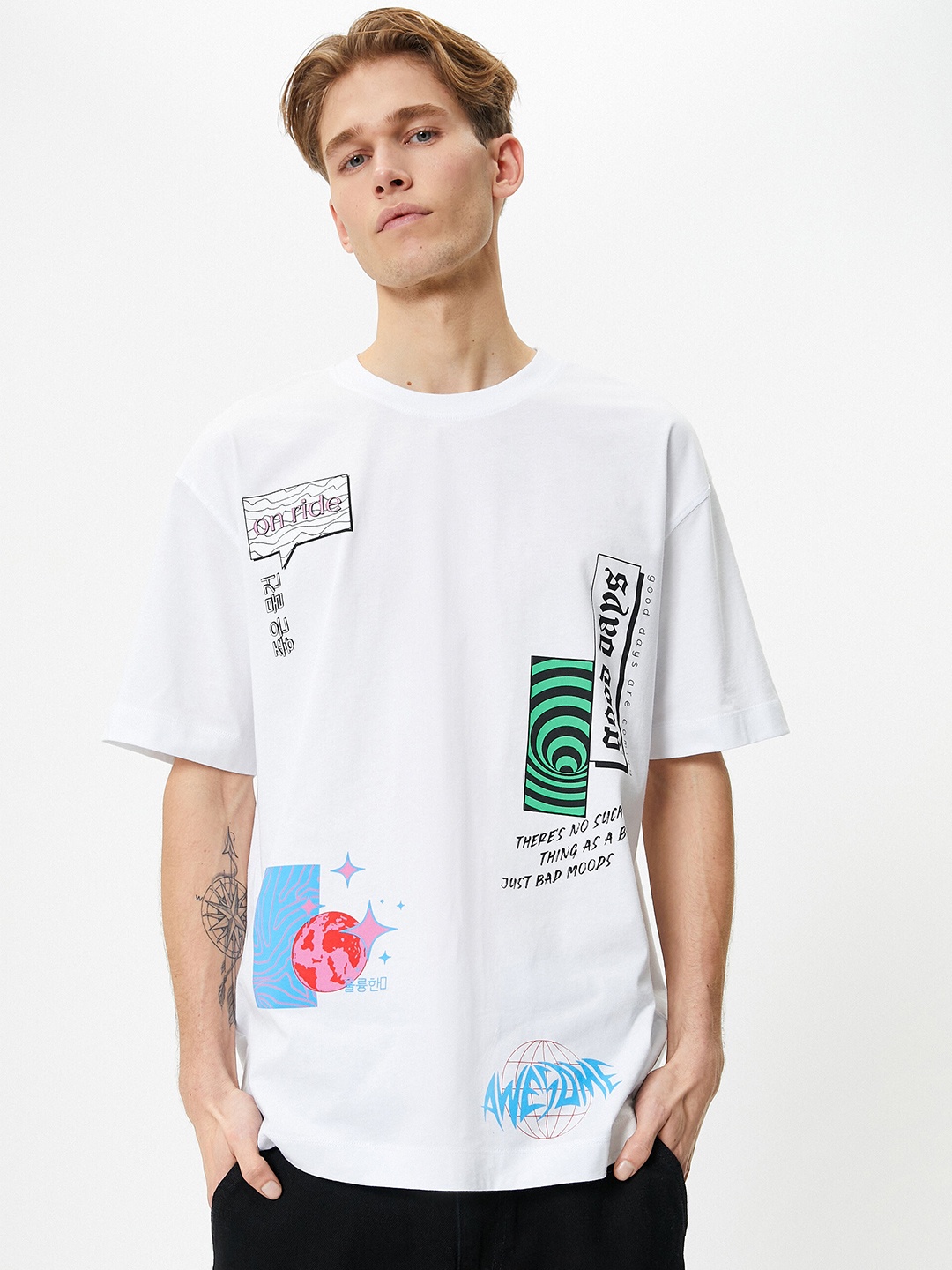 Koton Typography Printed Pure Cotton T-shirt, White