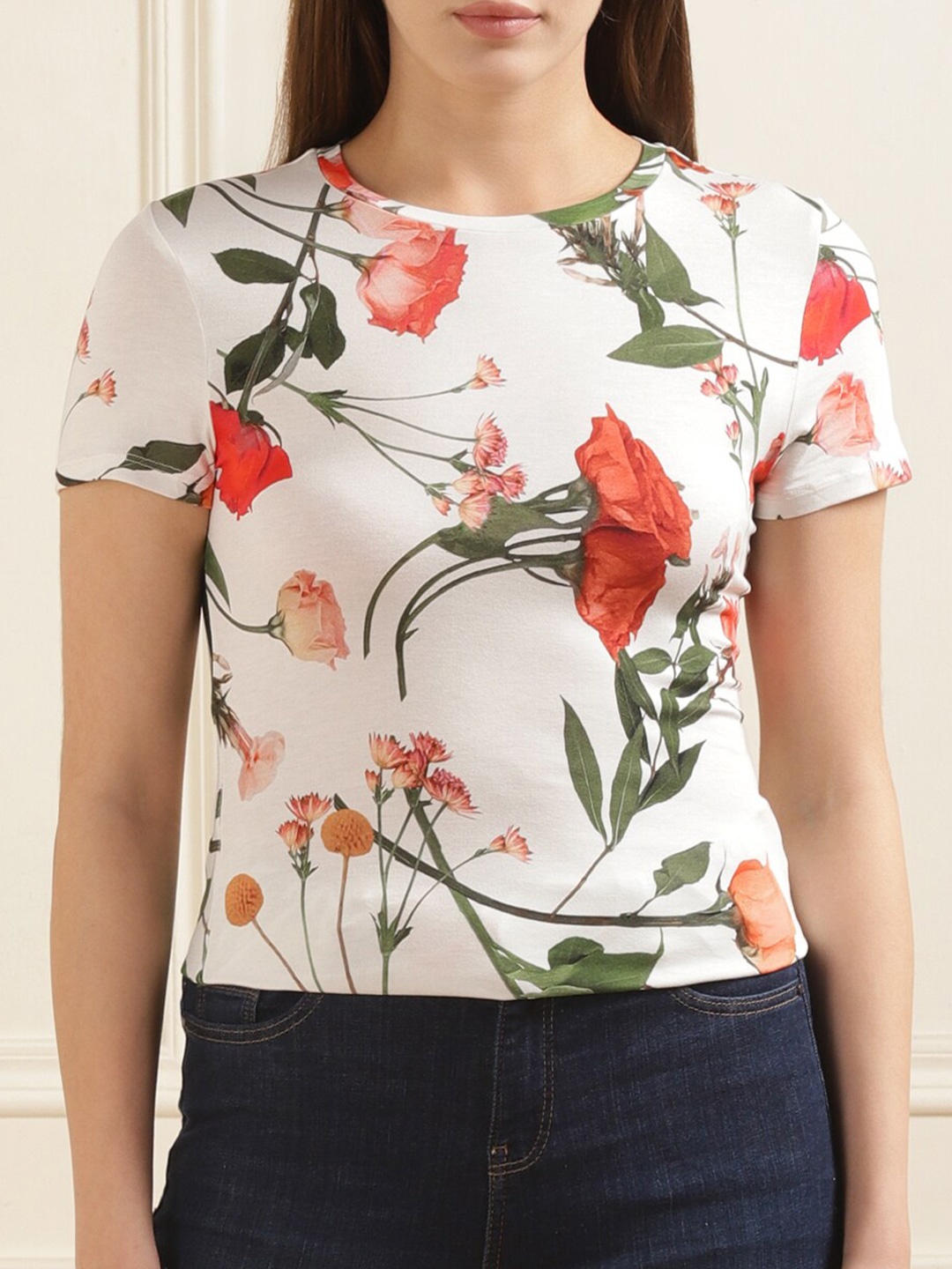 Ted Baker Floral Printed T-shirt, White