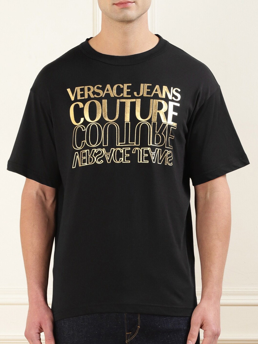 

Versace Jeans Couture Typography Printed Cotton T-shirt, Black