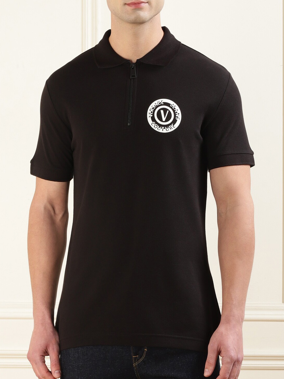 

Versace Jeans Couture Polo Collar Cotton T-shirt, Black