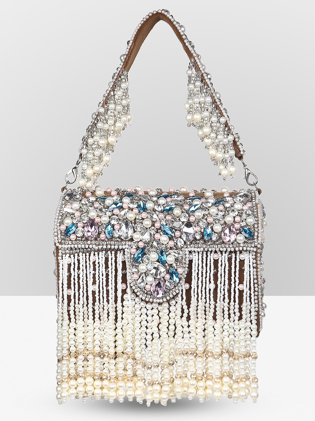 

Guhrl Embroidered Box Clutch, Beige