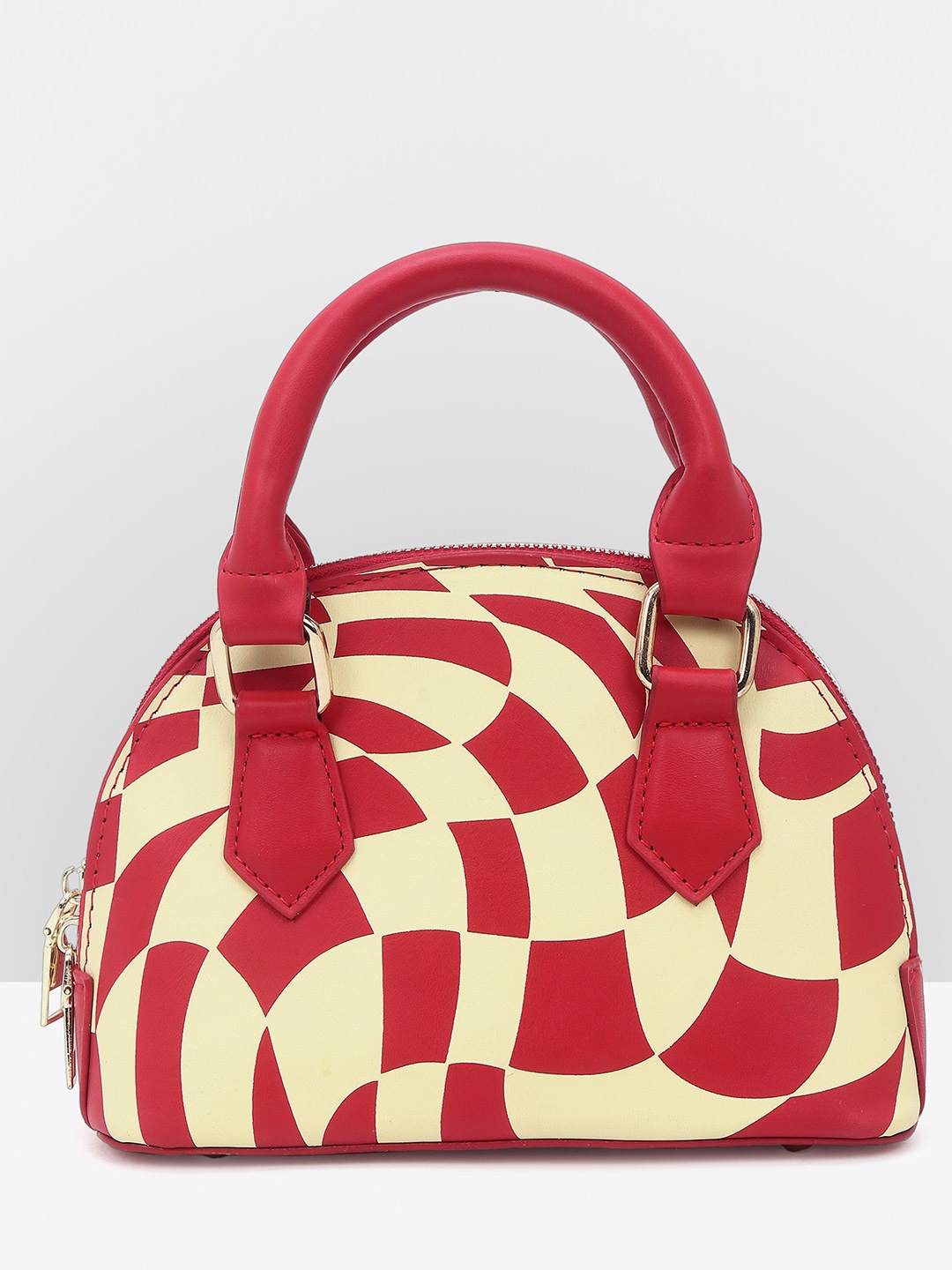 

Guhrl Geometric Printed Structured Handheld Bag, Cream