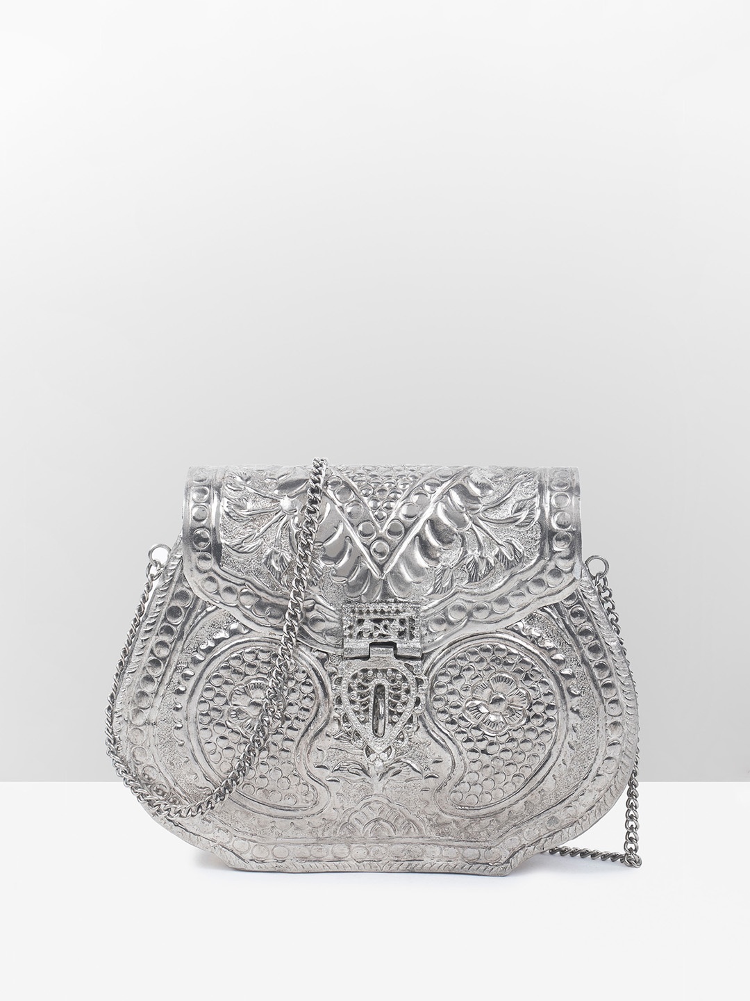 

Guhrl Textured Structured Sling Bag, Silver