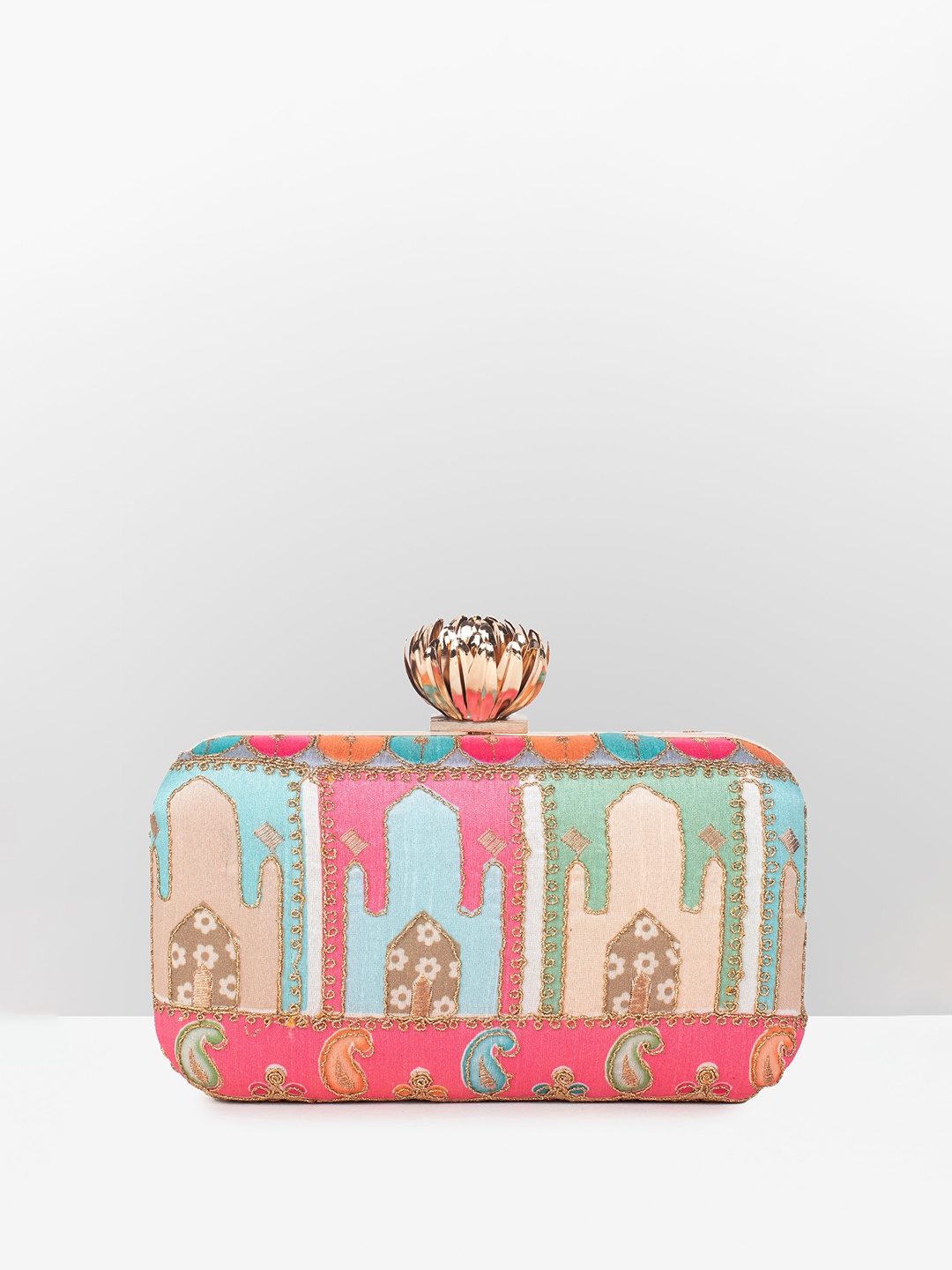 

Guhrl Printed Embroidered Box Clutch, Pink