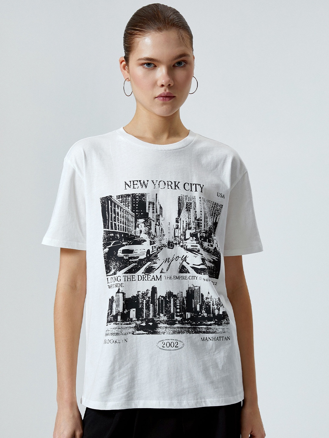 Koton People & Places Printed Cotton T-shirt, White