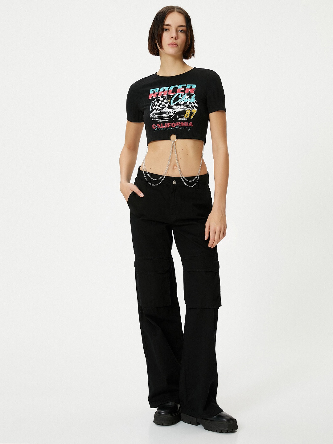 

Koton Typography Printed Fitted Crop Top, Black