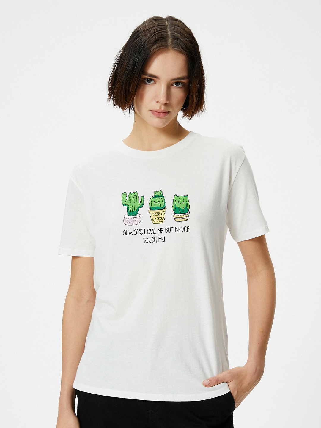 Koton Typography Printed Relaxed Fit Pure Cotton T-shirt, Beige