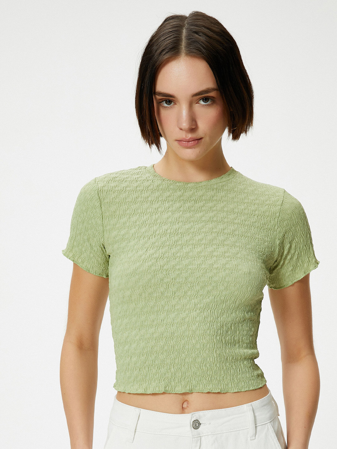 

Koton Round Neck Slim Fit Casual Crop T-shirt, Khaki