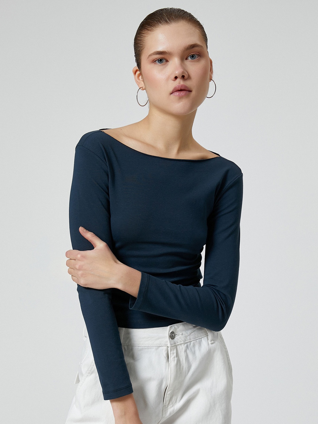 

Koton Boat Neck Slim Fit T-shirt, Navy blue