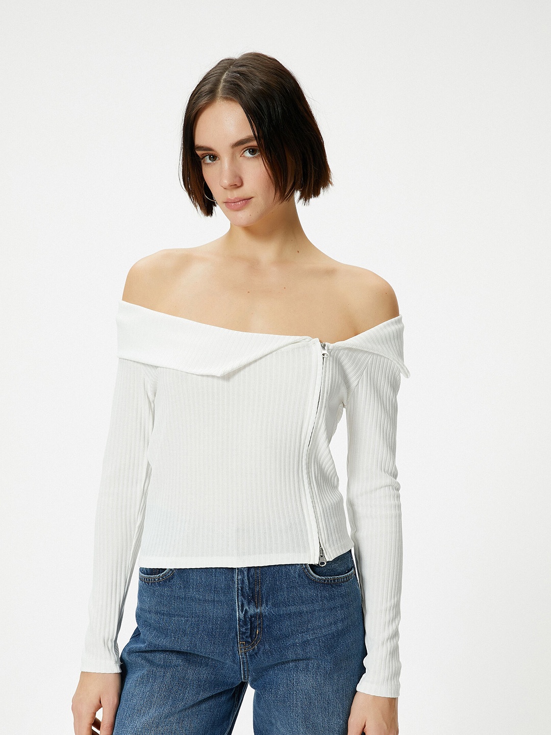 

Koton Off Shoulder Long Sleeves Casual T-shirt, White