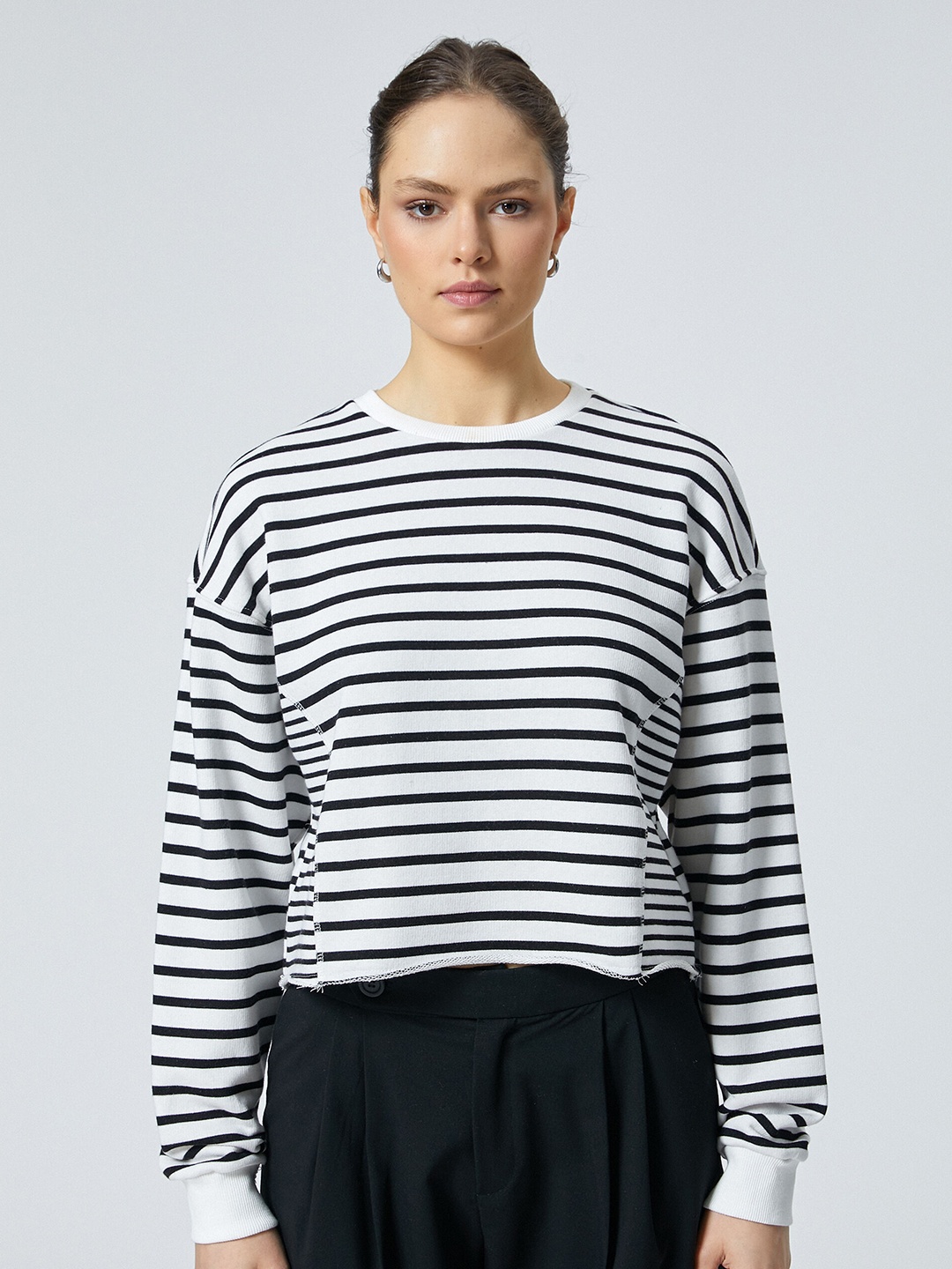 

Koton Horizontal Striped Drop Shoulder T-shirt, Black