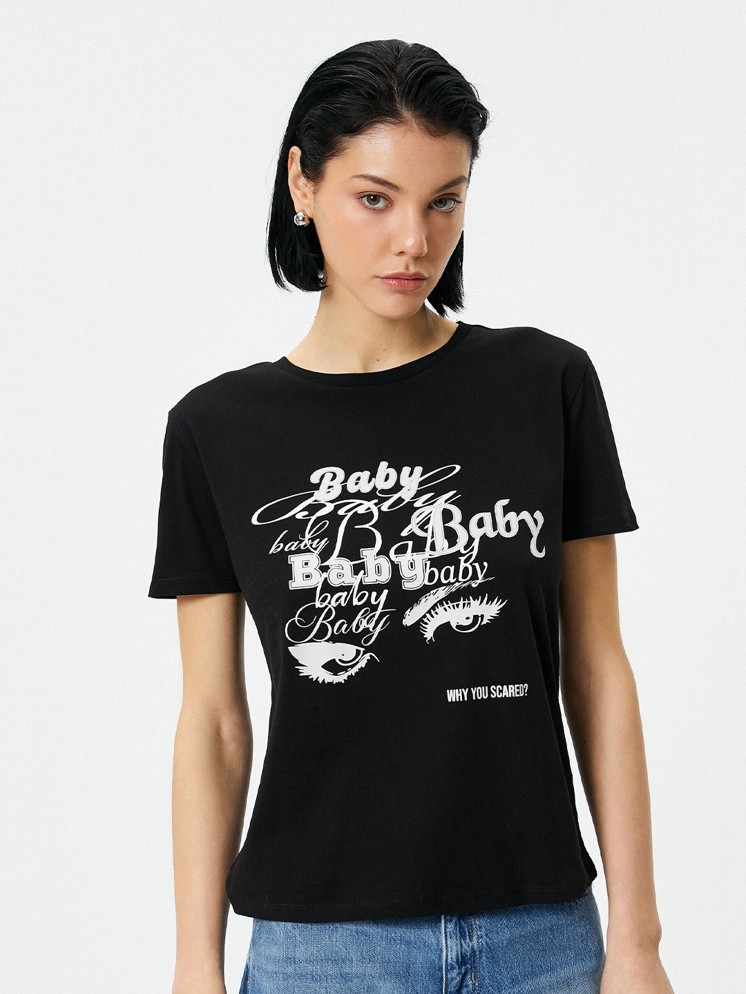 

Koton Typography Printed Pure Cotton T-shirt, Black