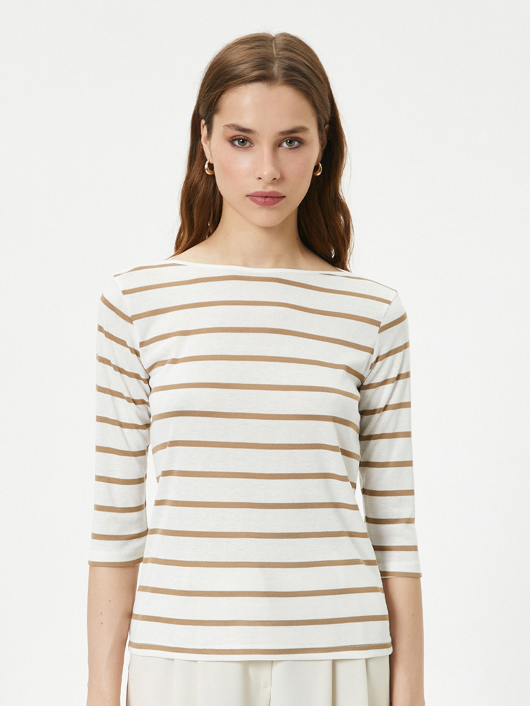 

Koton Striped Round Neck T-Shirt, Beige