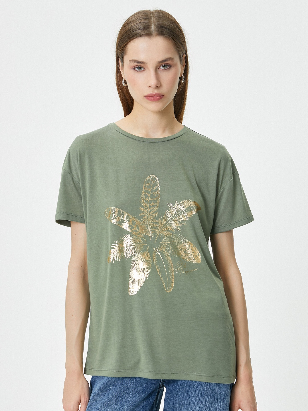 

Koton Graphic Printed Round Neck T-shirt, Khaki