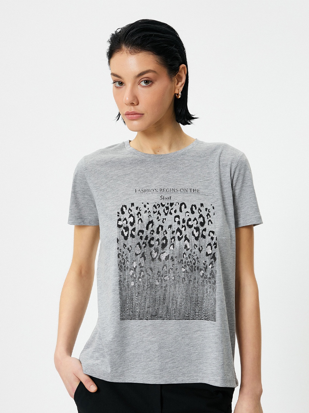 

Koton Graphic Printed T-Shirt, Grey