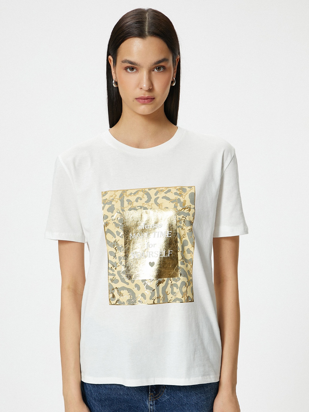 

Koton Graphic Printed Round Neck Cotton T-shirt, White