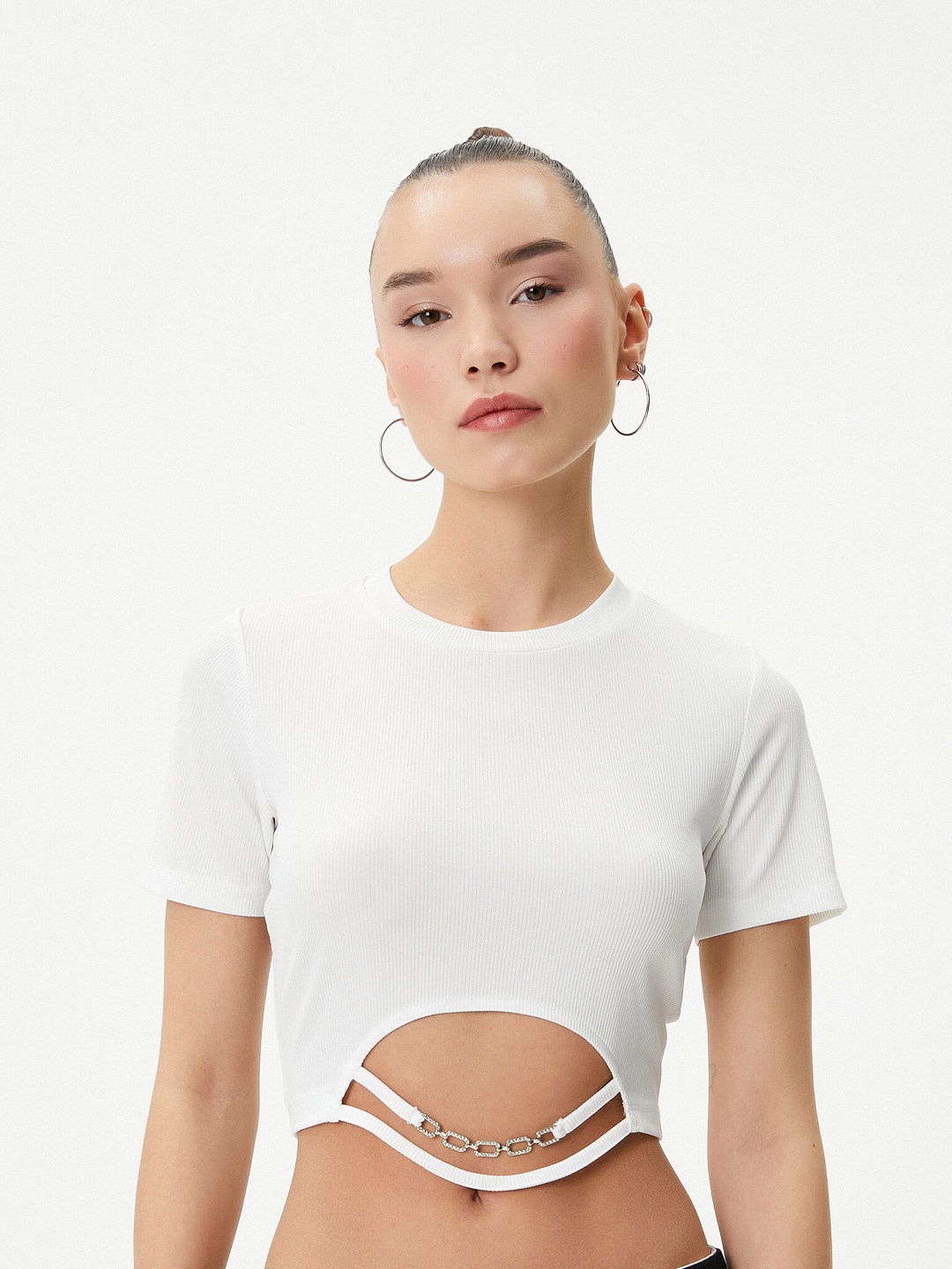 

Koton Round Neck Short Sleeves Crop T-shirt, White