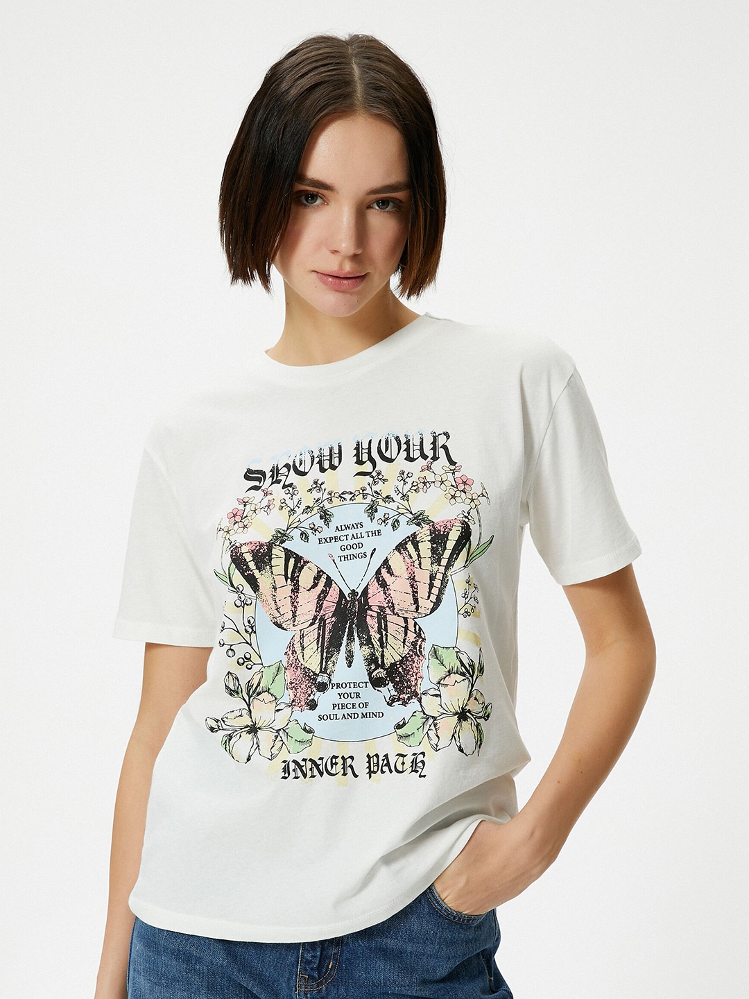 

Koton Printed Pure Cotton T-shirt, Off white
