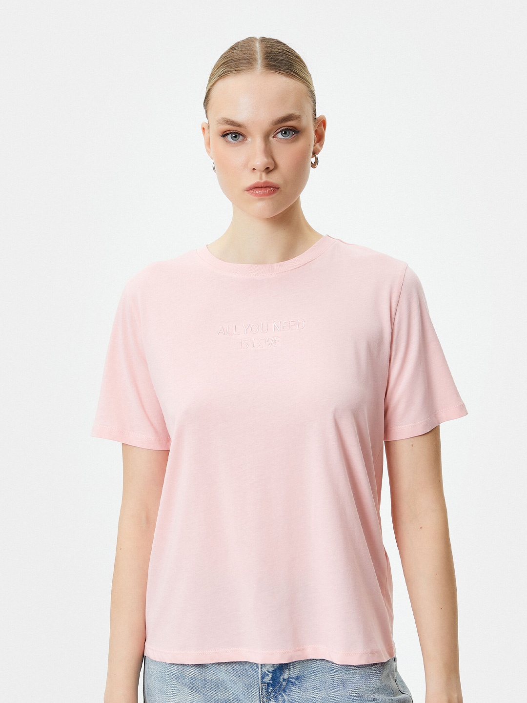 

Koton Round Neck Pure Cotton T-shirt, Pink