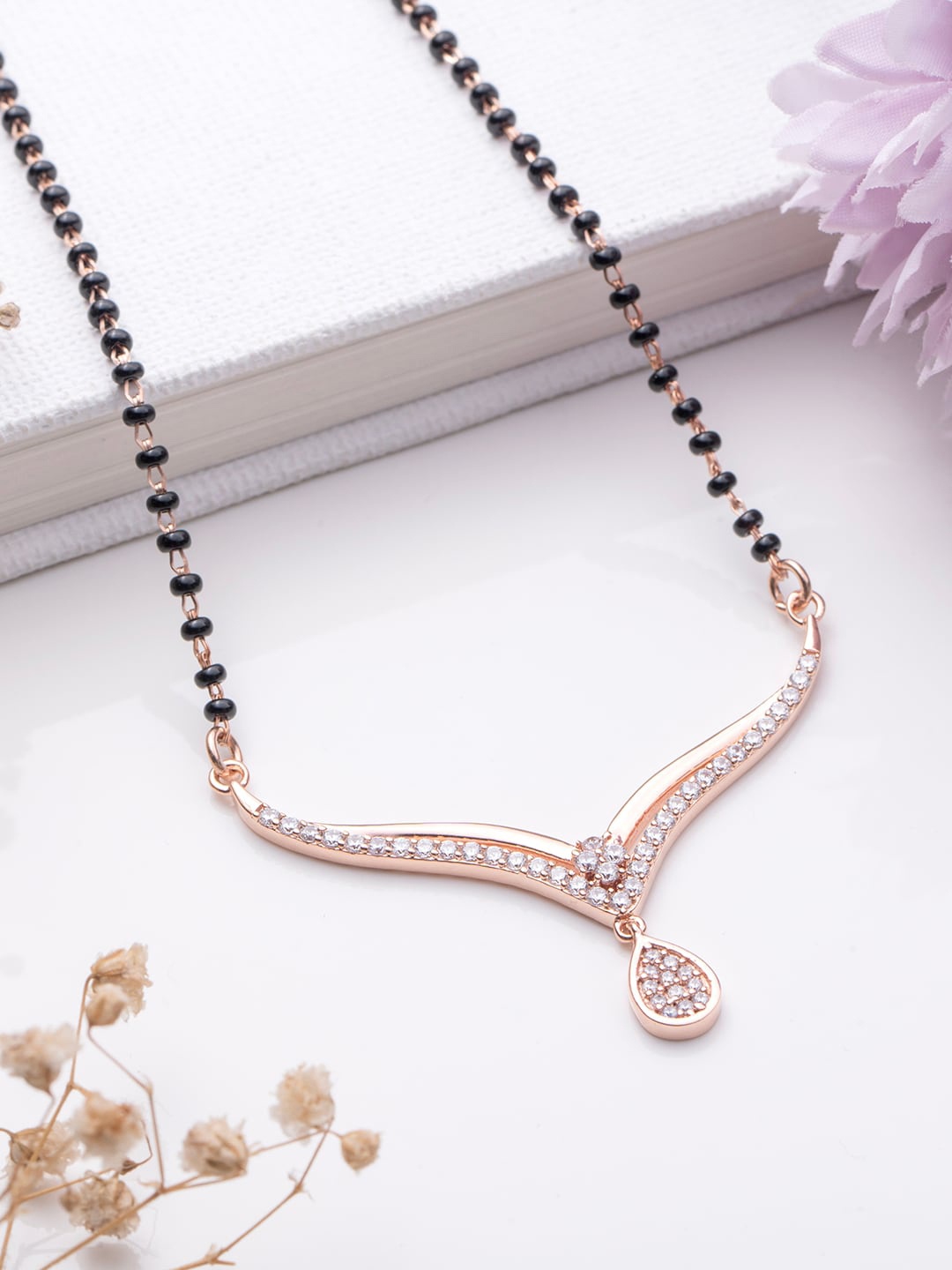 

Zavya 925 Sterling Silver Rose Gold-Plated Artificial Stones and Beads Mangalsutra