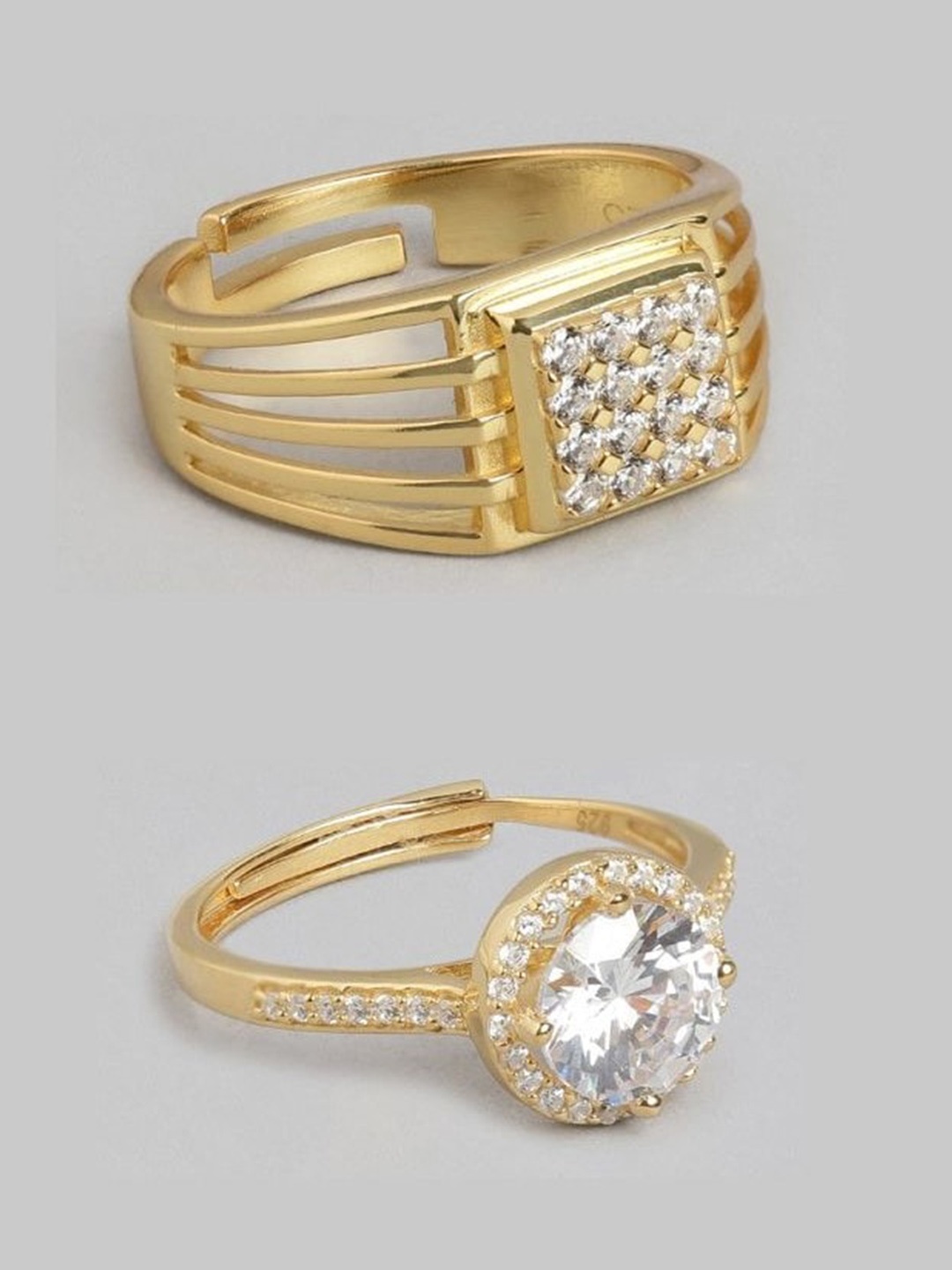 

Zavya Set Of 2 92.5 Sterling Silver Gold-Plated Stone-Studded Couple's Ring