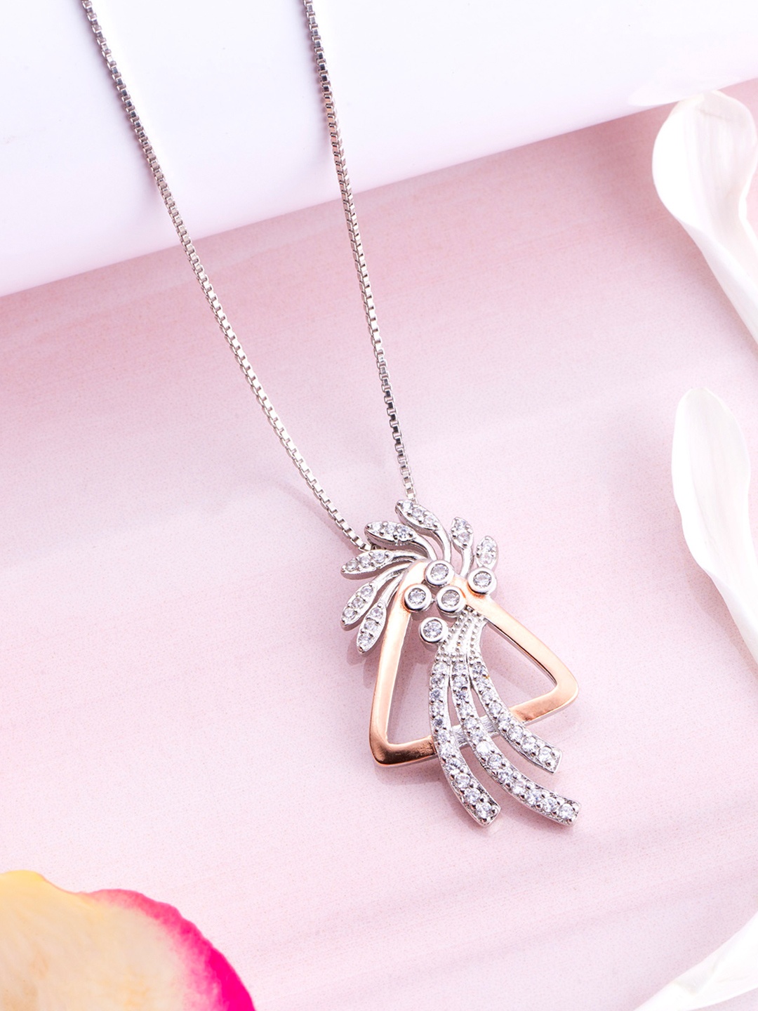 

Zavya 925 Pure Sterling Silver Rhodium-Plated Stone-Studded Pendants with Chains
