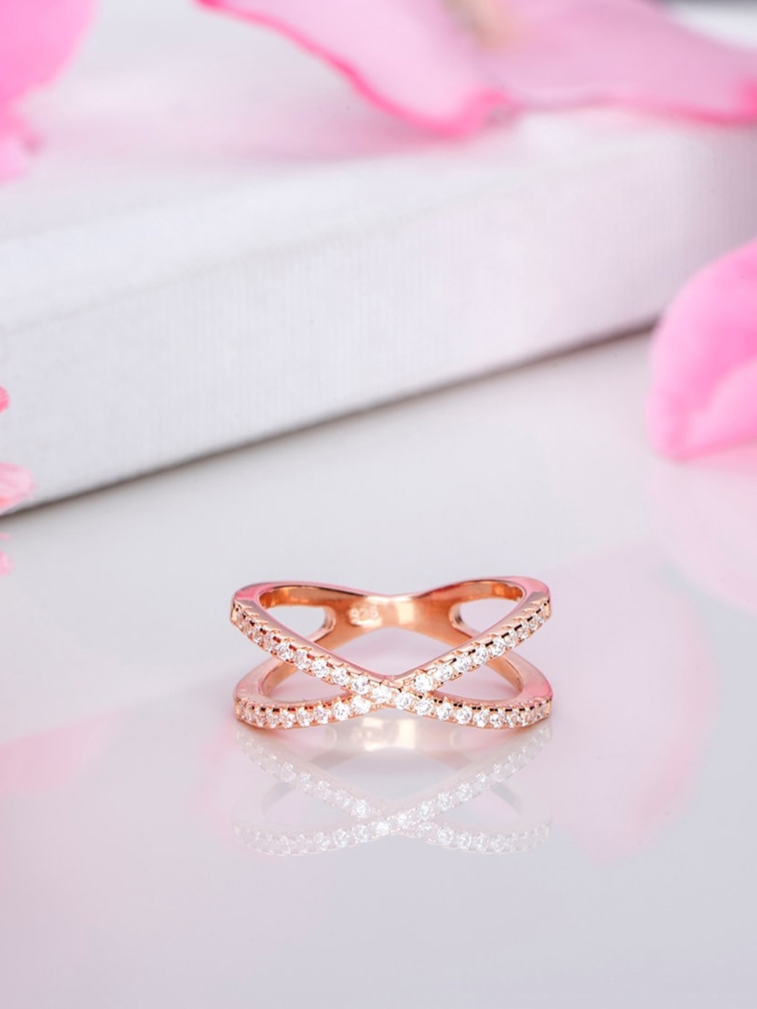 

Zavya 925 Sterling Rose Gold-Plated CZ Studded Finger Ring