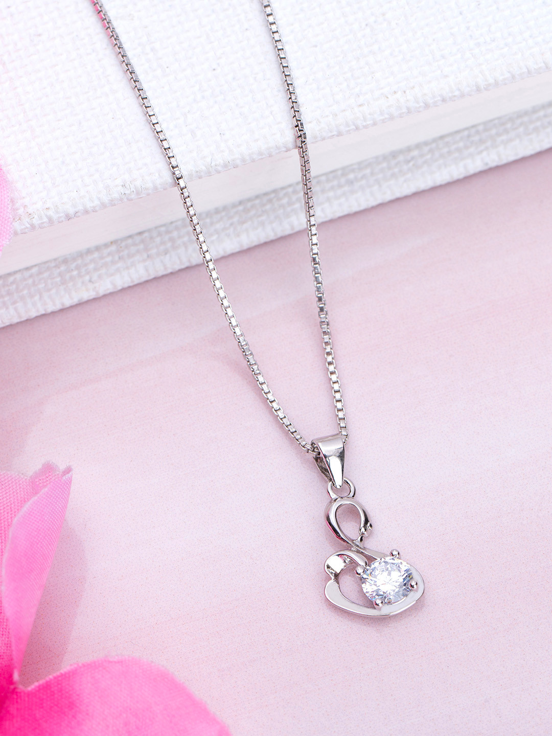 

Zavya 925 Pure Sterling Silver Rhodium-Plated Stone-Studded Pendants with Chains