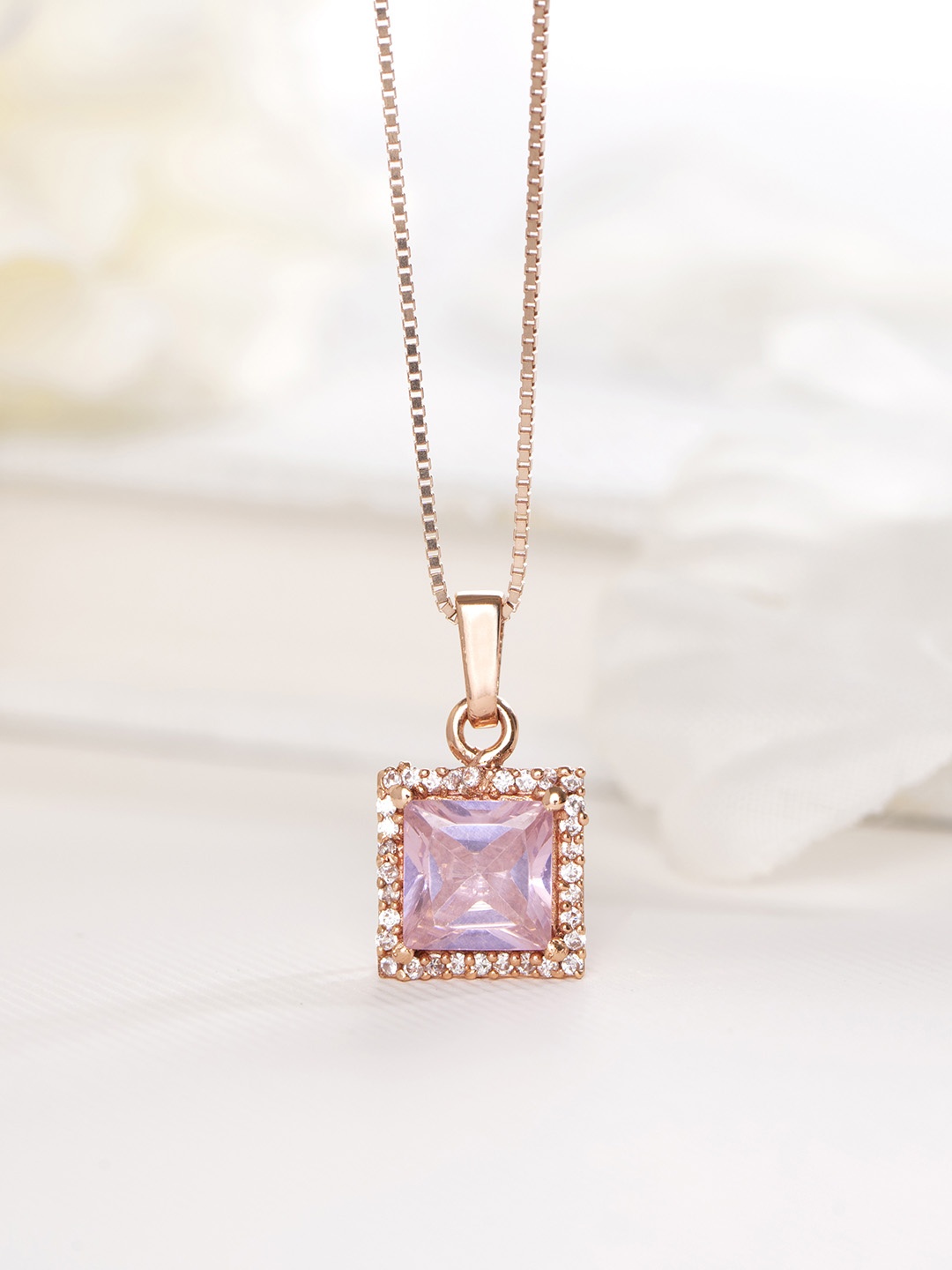 

Zavya Rose Gold-Plated 925 Sterling Silver Square Pendants With Chains