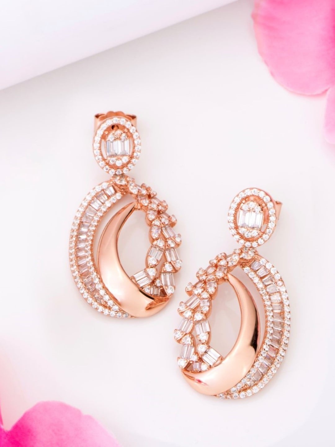 

Zavya Rose Gold-Plated 925 Pure Sterling Silver Crescent Shaped Drop Earrings