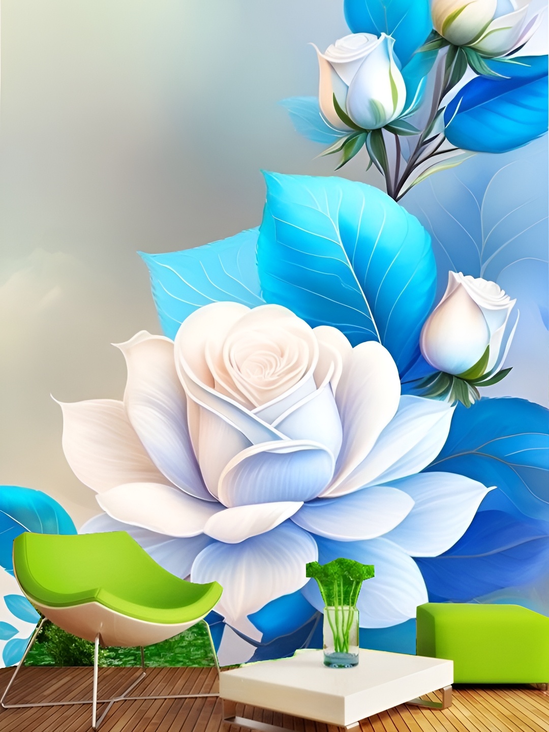 

KSHIRSA Blue & White Printed Self-Adhesive Wallpaper