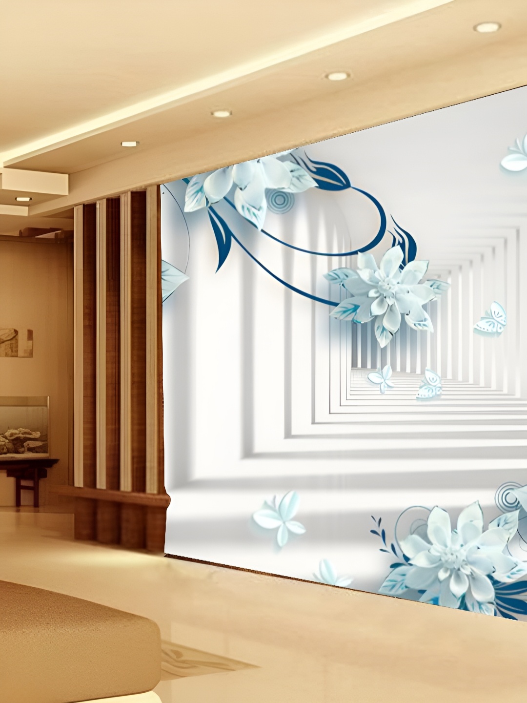 

KSHIRSA White & Blue Floral Printed Self-Adhesive Laminated Wallpaper Sticker