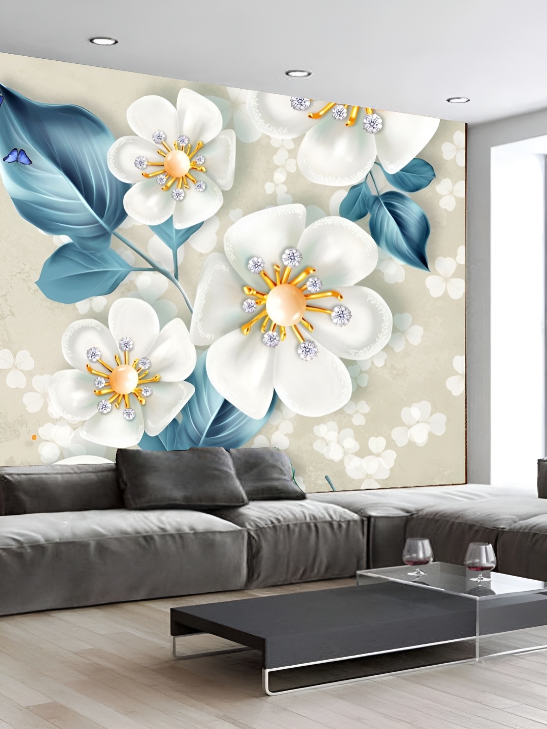 

KSHIRSA White & Blue Printed Self-Adhesive Wallpaper