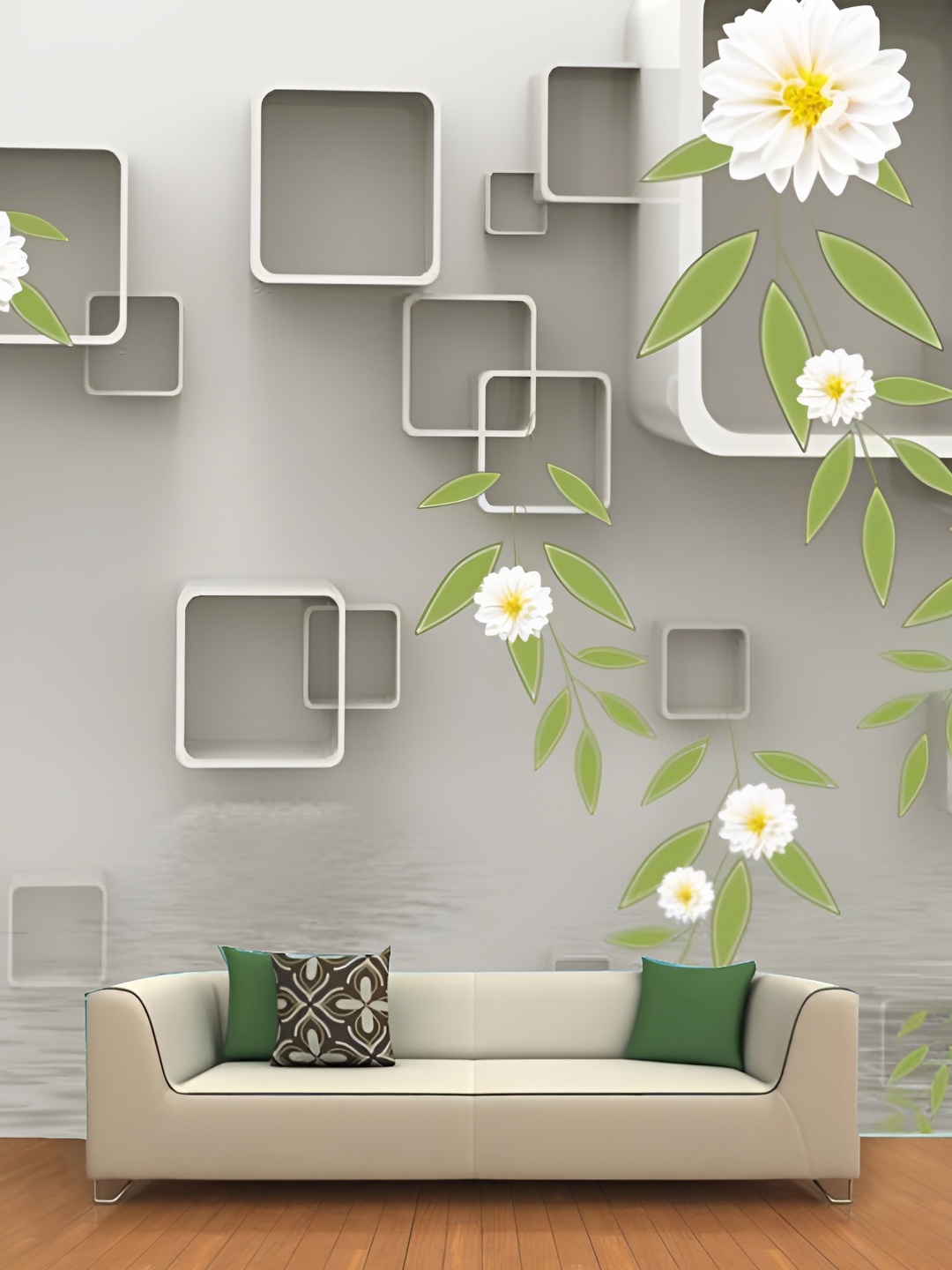 

KSHIRSA Grey & White Floral Printed Self-Adhesive Laminated Wallpaper Sticker