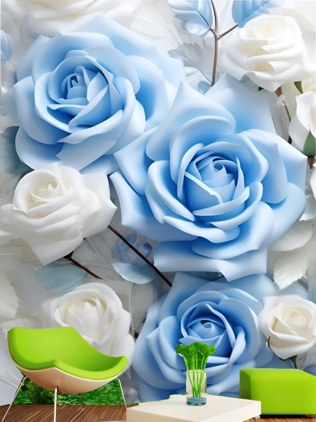 

KSHIRSA White & Blue Floral Printed Self-Adhesive Laminated Wallpaper Sticker