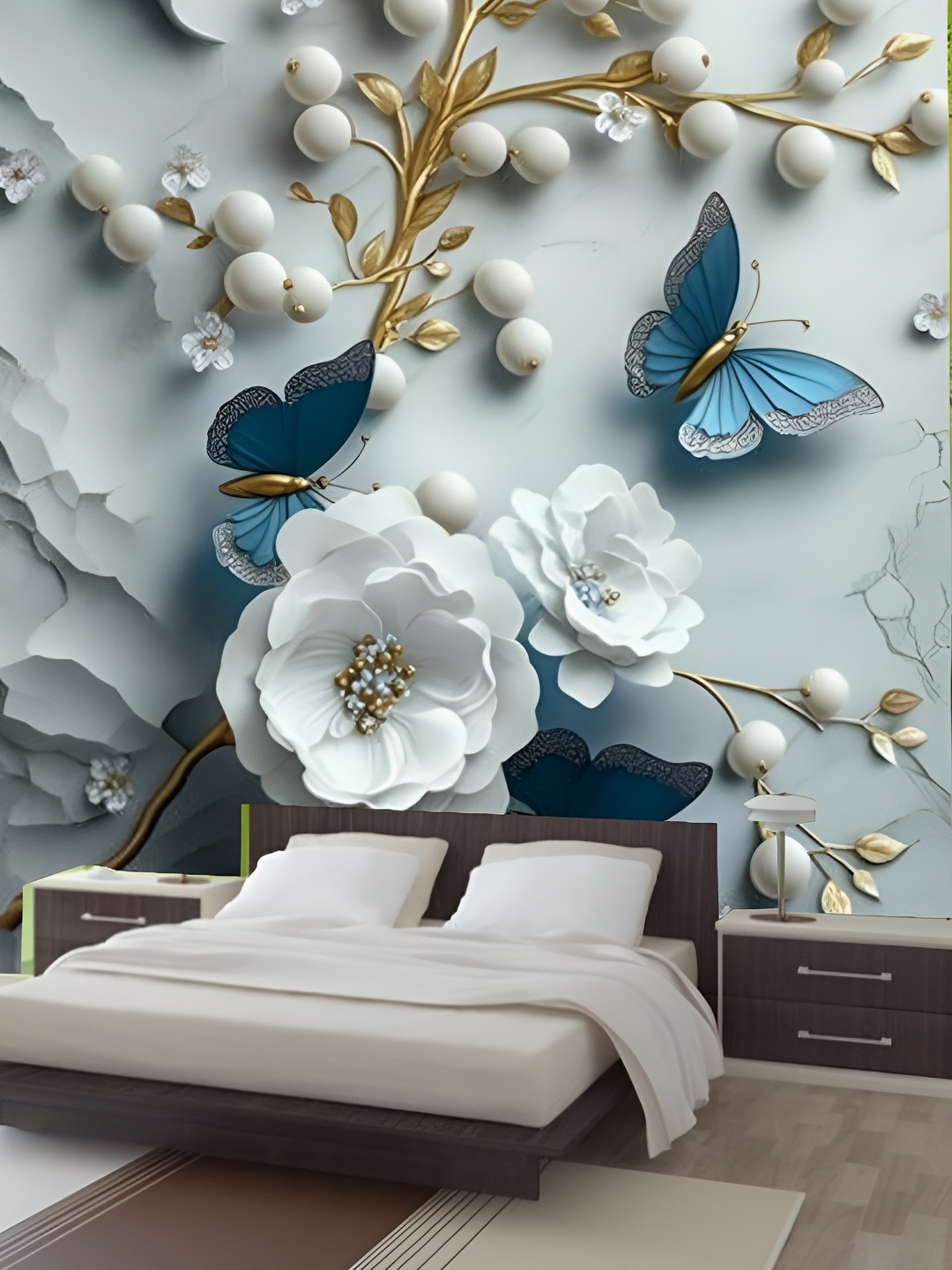 

KSHIRSA Grey & Blue Floral Printed Self-Adhesive Laminated Wallpaper Sticker