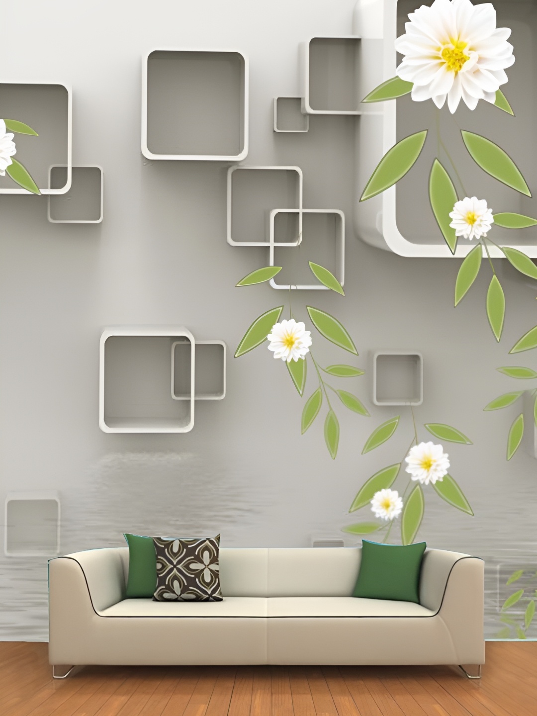 

KSHIRSA Grey & Green Printed Self-Adhesive Wallpaper